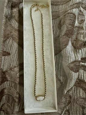 Kendra Scott Gold Beaded Necklace with White Stone Oval Pendant